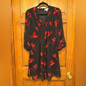 Calvin Klein Black Dress with Red Floral Design